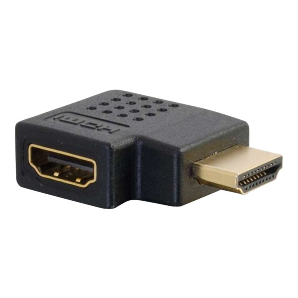 C2G Right Angled HDMI Adapter - Right Exit - 1 x HDMI Female Digital Audio/Video - 1 x HDMI Male Digital Audio/Video - Gold Connector - Black