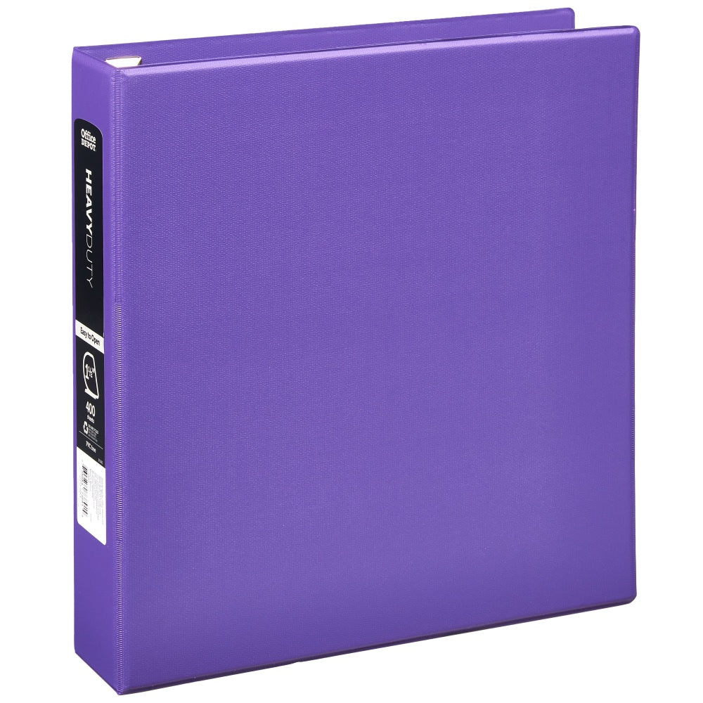 Office Depot Heavy-Duty Easy-Open 3-Ring Binder, 1 1/2in D-Rings, 49% Recycled, Purple