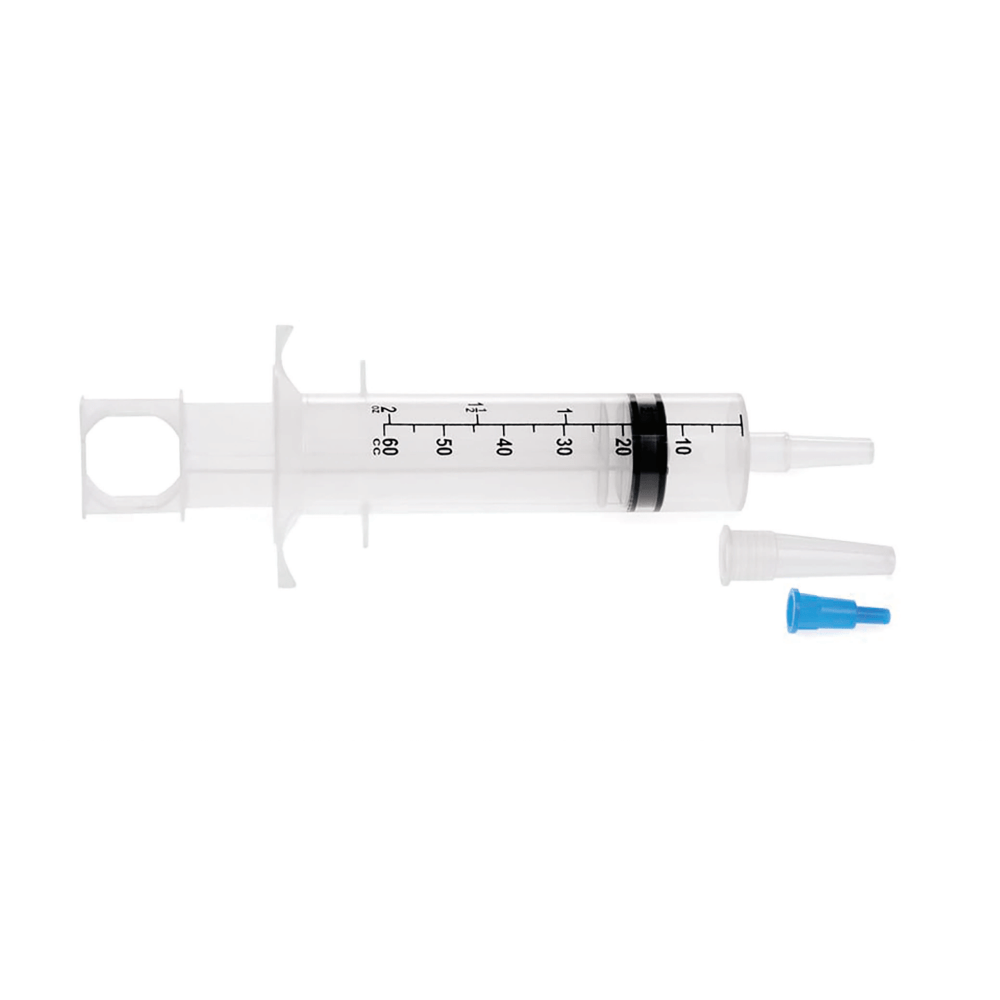 Medline Enteral Feeding And Irrigation Syringes, 60 CC, Blue/Clear, Case Of 30