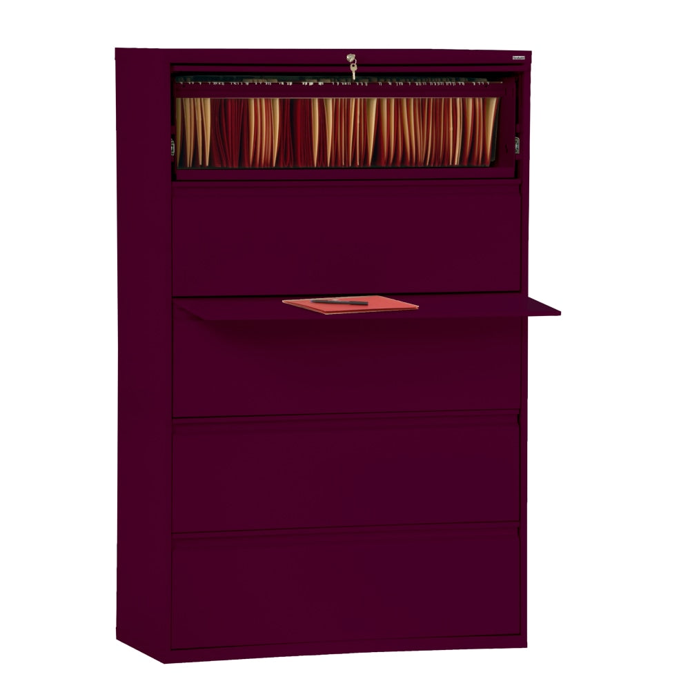 Sandusky 800 36inW x 19-1/4inD Lateral 5-Drawer File Cabinet, Burgundy