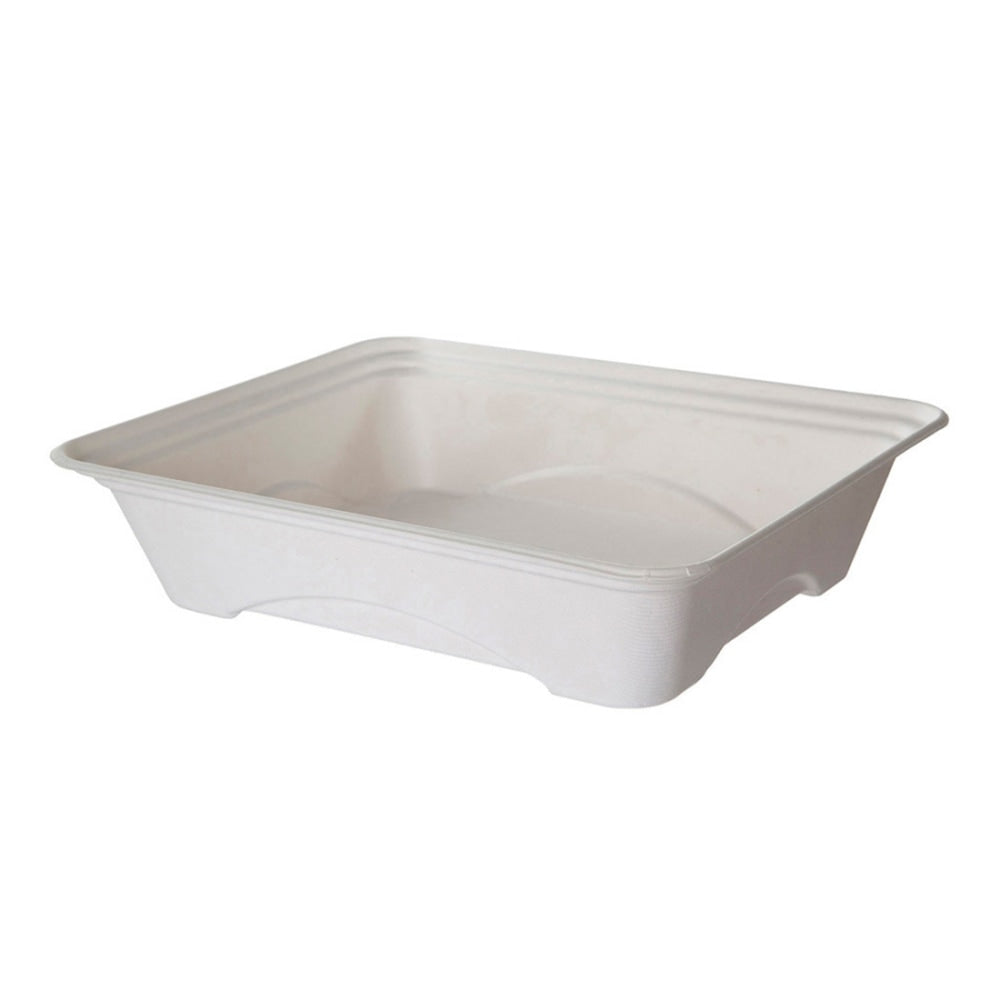 Eco-Products Vanguard Regalia Lined Sugarcane Half Pans, 1 Compartment, 3inH x 13inW x 10inD, White, Pack Of 200 Pans