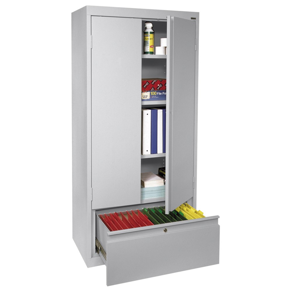 Sandusky Full-Height Steel Storage Cabinet With Drawer, 64inH x 30inW x 18inD, Dove Gray