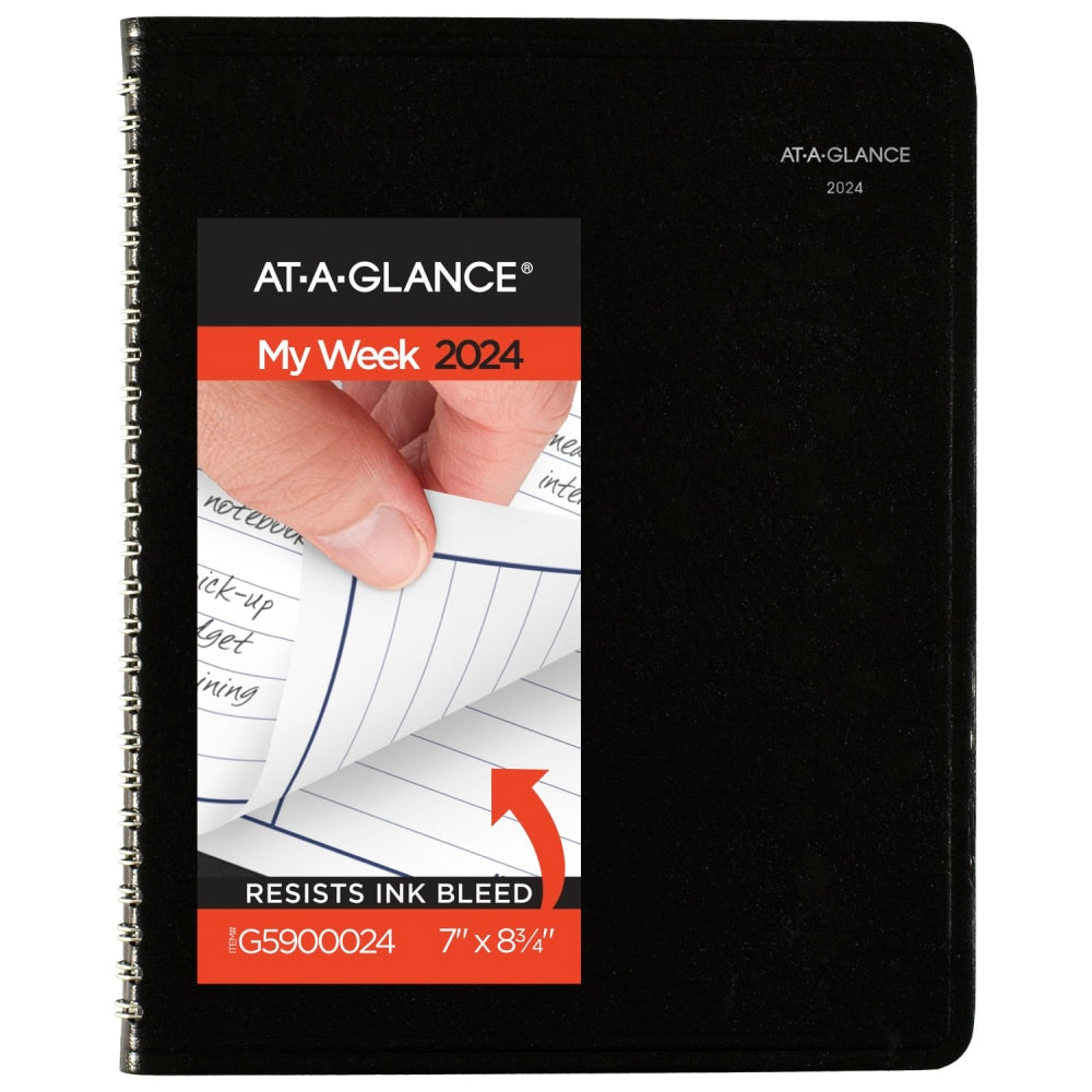 2024 AT-A-GLANCE DayMinder Column Style Weekly Planner, 7in x 8-3/4in, Black, January To December 2024, G59000