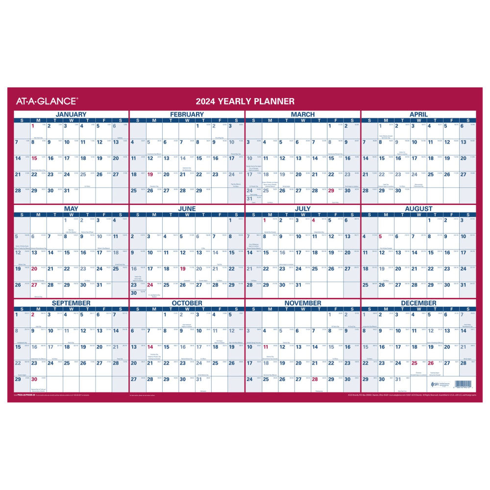 2024 AT-A-GLANCE Vertical/Horizontal Reversible Erasable Yearly Wall Calendar, 36in x 24in, January to December 2024, PM26B28