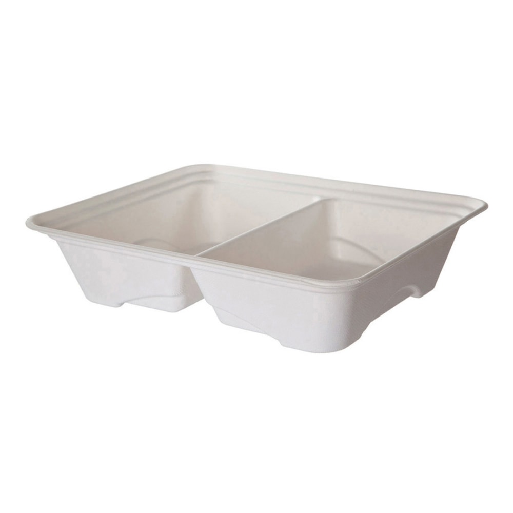 Eco-Products Vanguard Regalia Lined Sugarcane Half Pans, 2 Compartment, 3inH x 13inW x 10inD, White, Pack Of 200 Pans