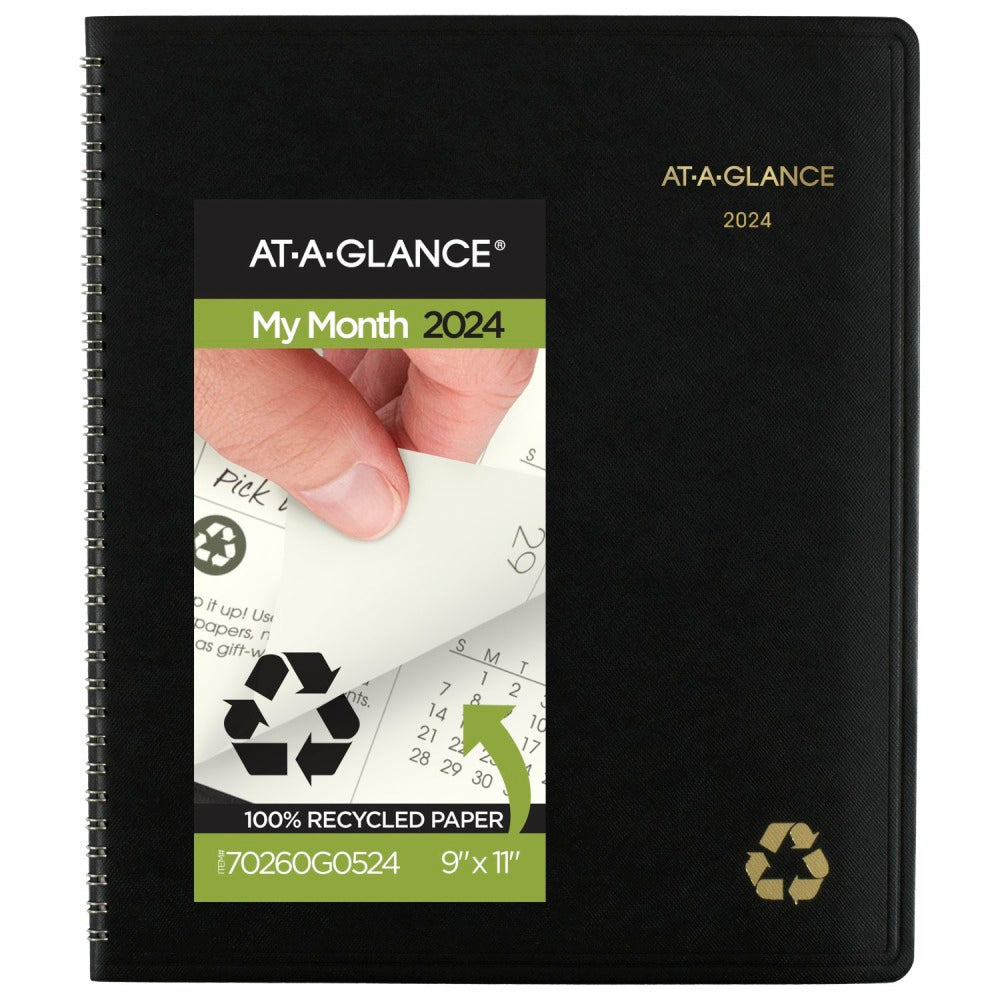 2024-2025 AT-A-GLANCE Recycled 13-Month Monthly Planner, 9in x 11in, 100% Recycled, Black, January 2024 To January 2025, 70260G0524