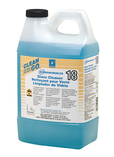 Spartan Clean on the Go, Biorenewables 18 Glass Cleaner, Waterfall Scent, 2 Liters, 4 Per Case