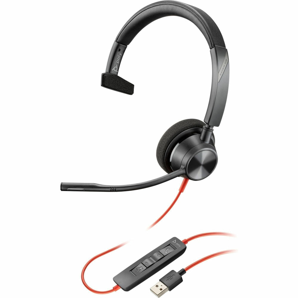 Poly Blackwire 3315 Headset - Mono - USB Type A, Mini-phone (3.5mm) - Wired - 32 Ohm - On-ear - Monaural - Ear-cup - 7 ft Cable - Omni-directional Microphone - Black