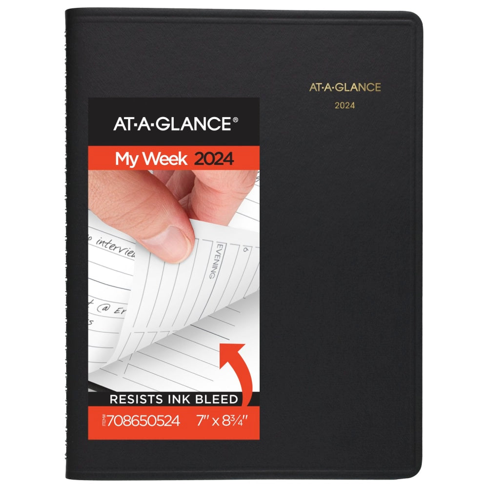 2024-2025 AT-A-GLANCE 13-Month Weekly Appointment Book Planner, 7in x 8-3/4in, Black, January 2024 To January 2025, 7086505