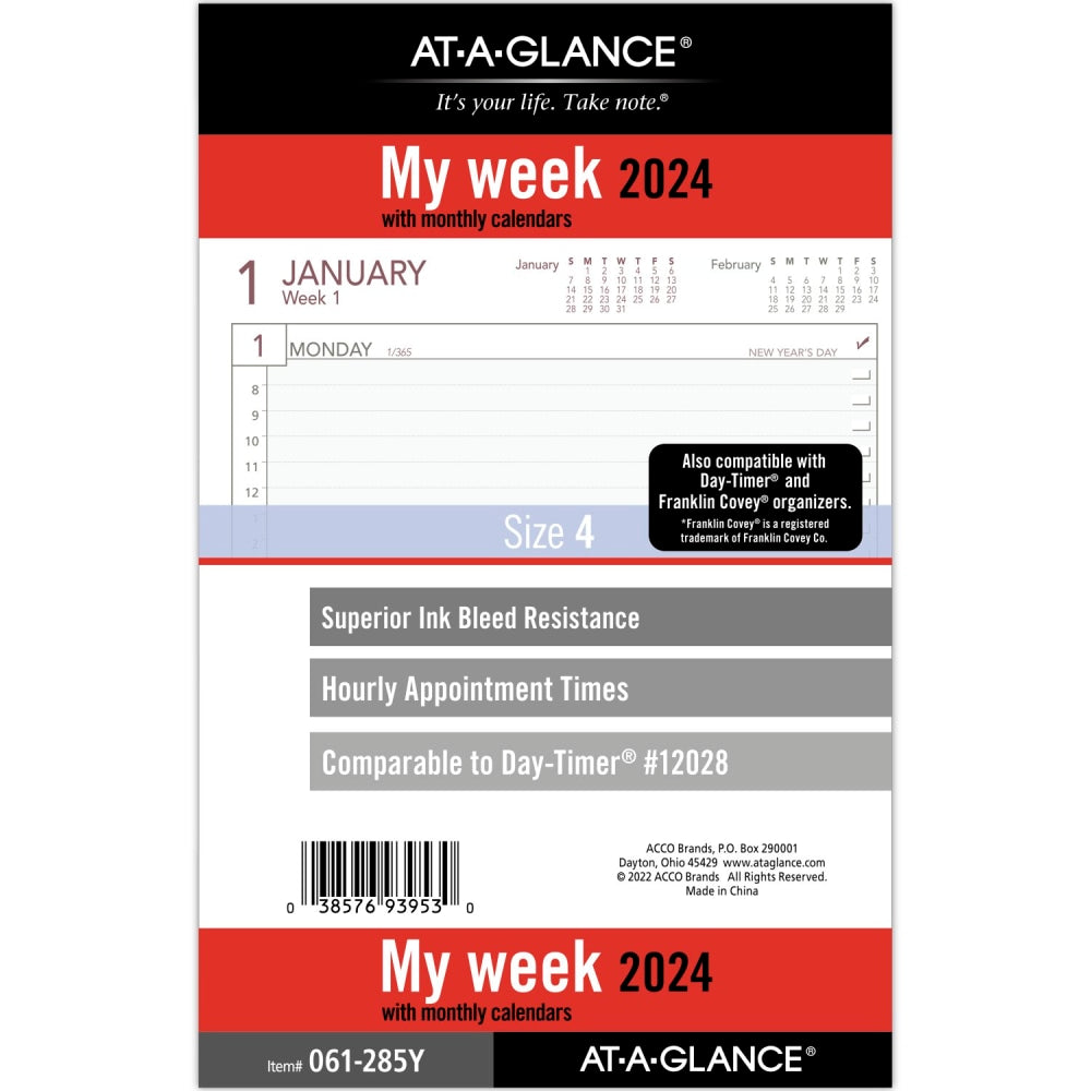 AT-A-GLANCE Weekly Loose-Leaf Planner Refill Pages, 5-1/2in x 8-1/2in, January to December 2024, 061-285Y