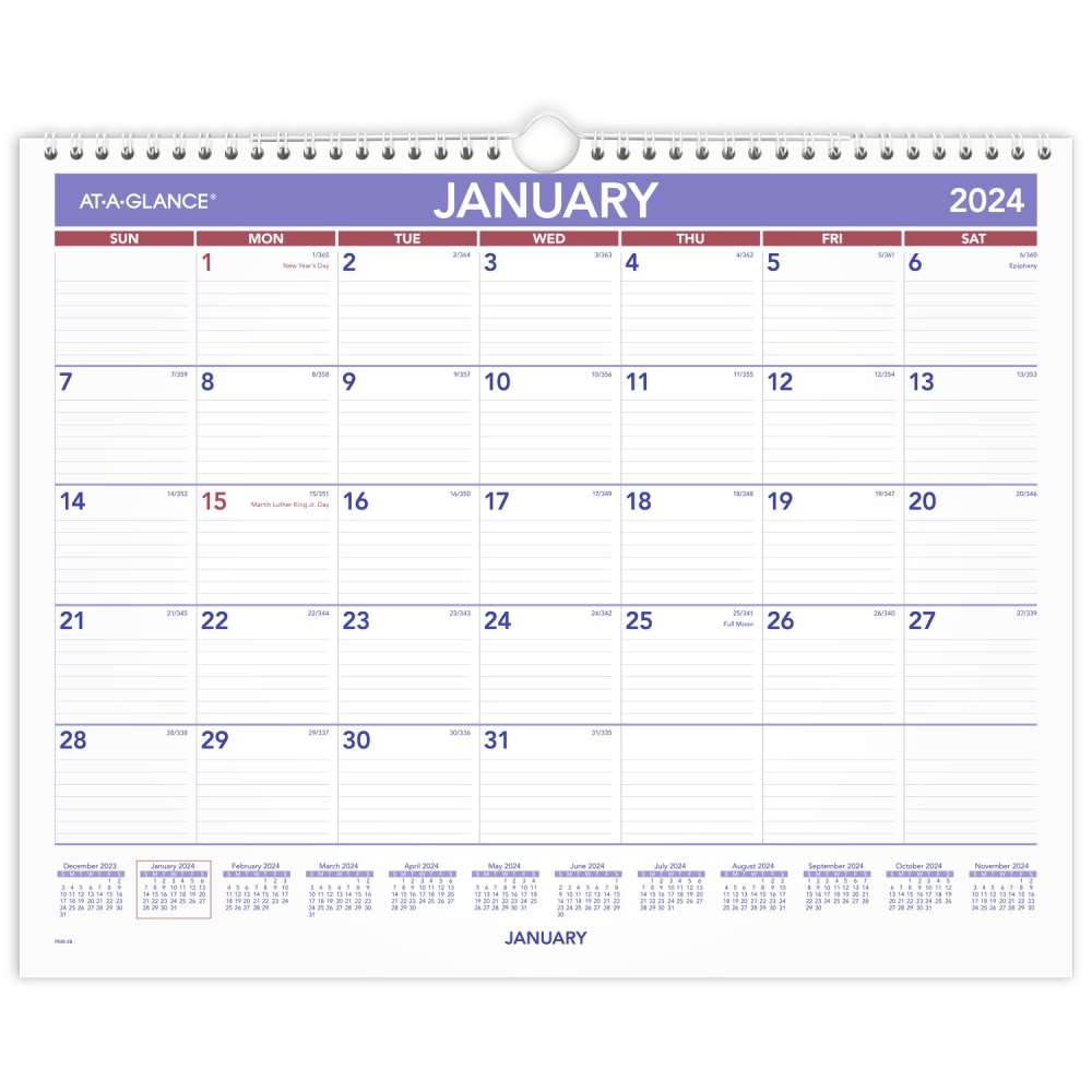 2024 AT-A-GLANCE Monthly Wall Calendar, 15in x 12in, January To December 2024, PM828