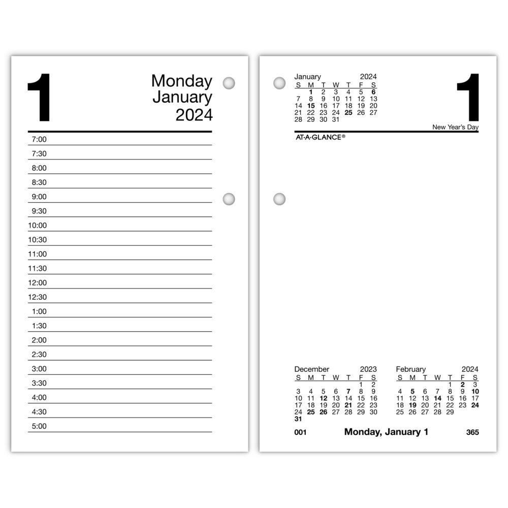 2024 AT-A-GLANCE Daily Loose-Leaf Desk Calendar Refill, 3-1/2in x 6in, January To December 2024, E71750