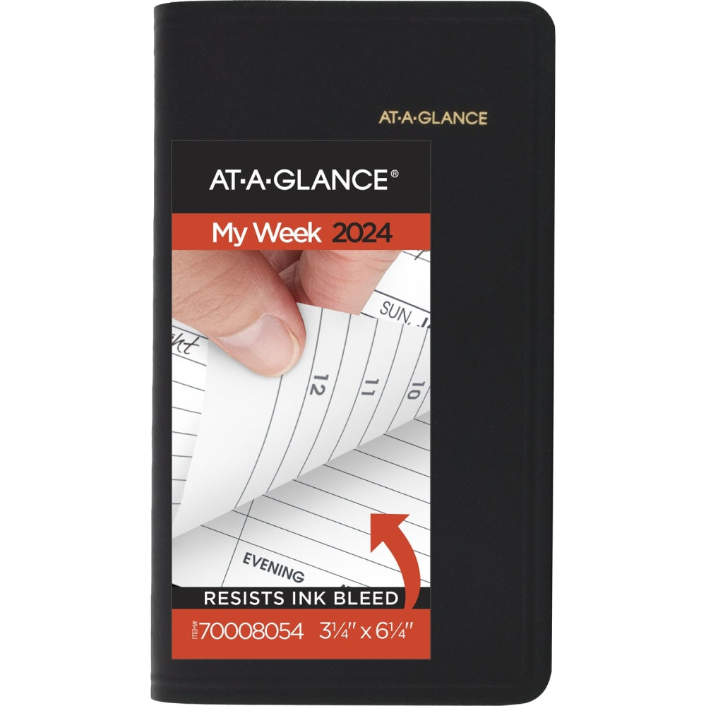 2024 AT-A-GLANCE Refillable Weekly Appointment Book Planner, 3-1/4in x 6-1/4in, Black, January To December 2024, 7000805