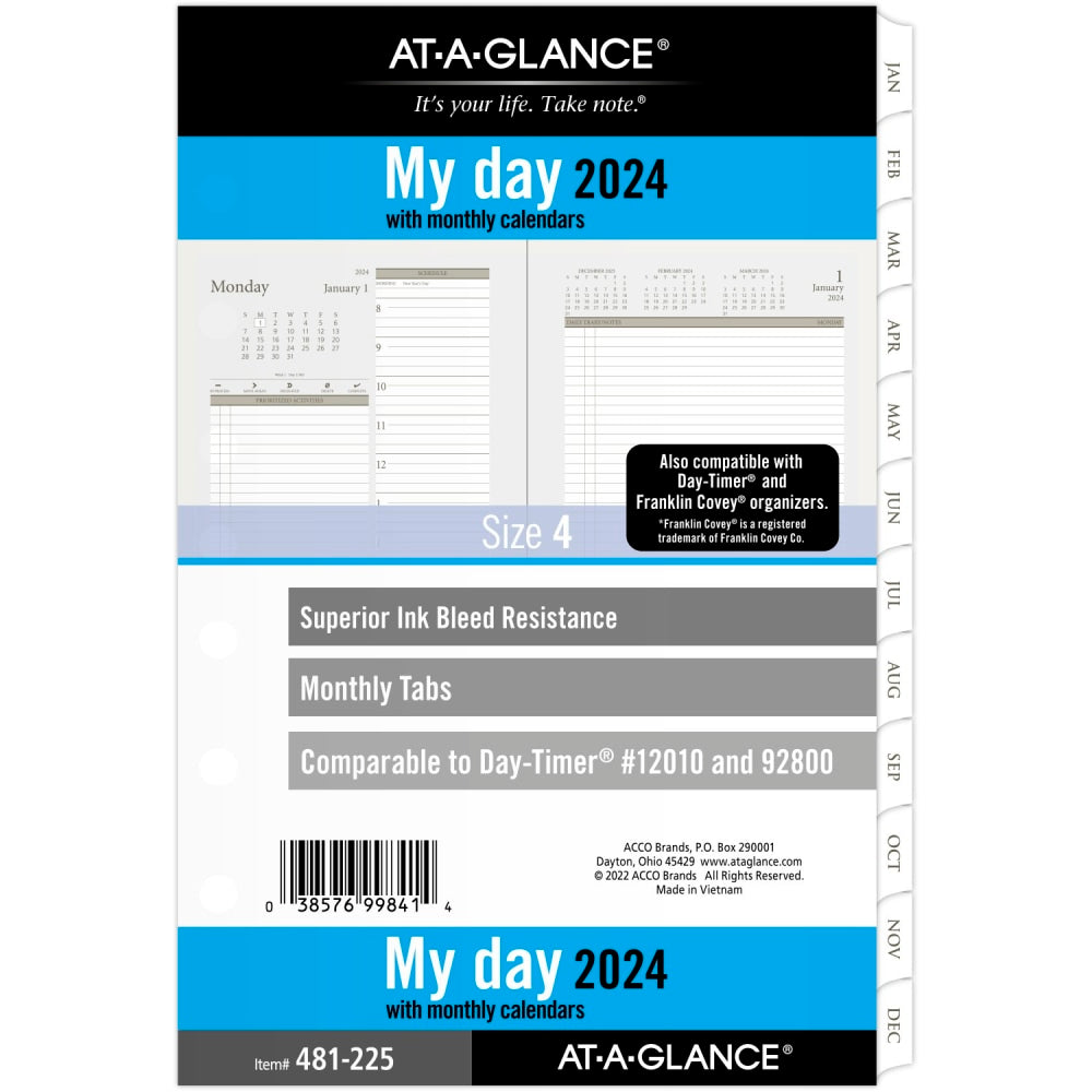 AT-A-GLANCE Daily/Monthly 2-Page Per Day Loose-Leaf Planner Refill Pages, 5-1/2in x 8-1/2in, January to December 2024, 481-225A