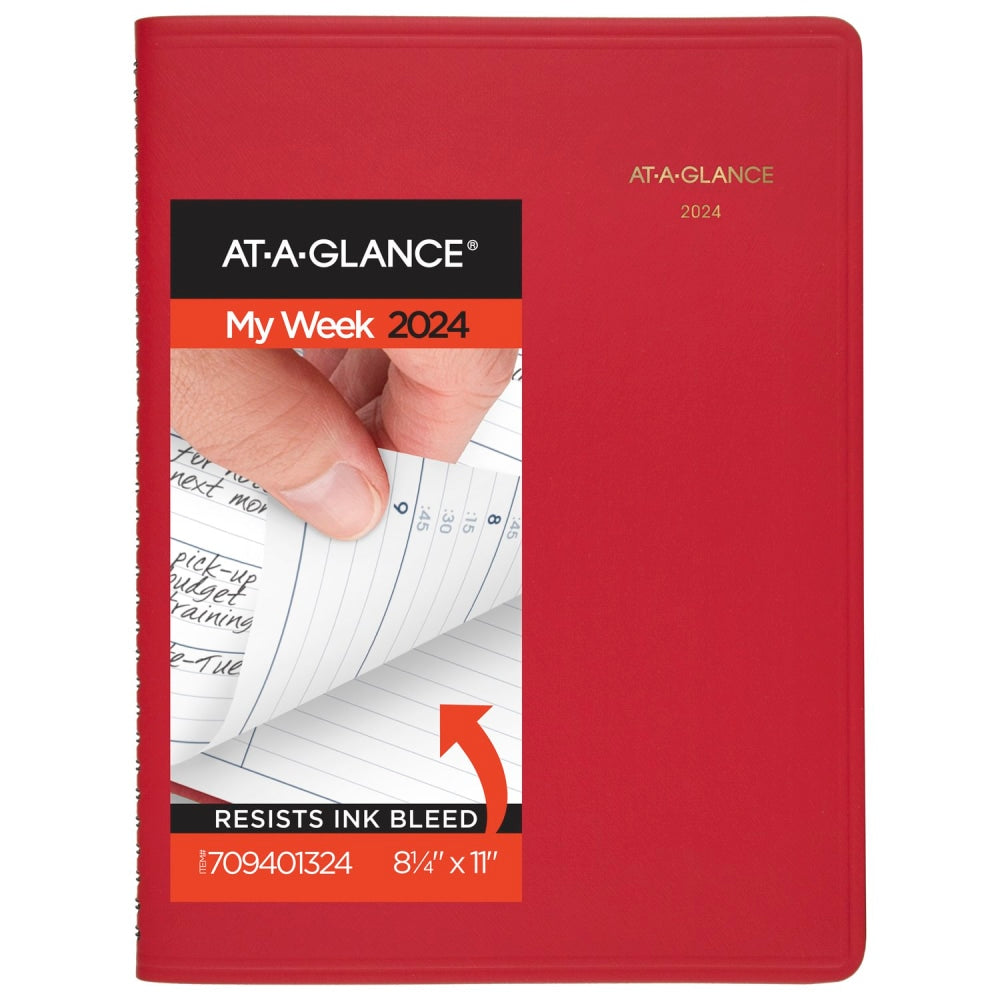 2024 AT-A-GLANCE Fashion Weekly Appointment Book Planner, 8-1/4in x 11in, Red, January To December 2024, 7094013