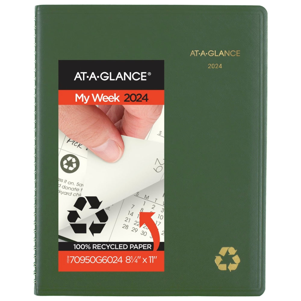 2024 AT-A-GLANCE Recycled Weekly/Monthly Appointment Book Planner, 8-1/4in x 11in, 100% Recycled, Green, January To December 2024, 70950G60