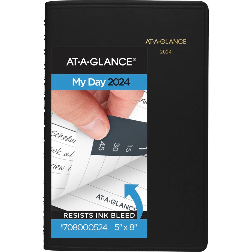 2024 AT-A-GLANCE Daily Appointment Book Planner, 5in x 8in, Black, January To December 2024, 7080005