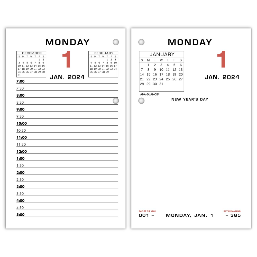 2024 AT-A-GLANCE Daily Loose-Leaf Desk Calendar Refill, 3-1/2in x 6in, January to December 2024, E01750