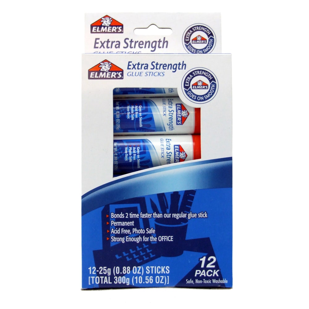 Elmers Extra-Strength Office Glue Sticks, 0.88 Oz., Pack Of 12