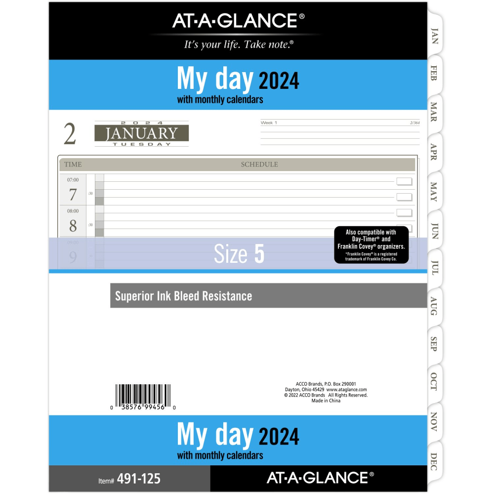 AT-A-GLANCE Daily 1-Page-Per-Day Loose-Leaf Planner Refill Pages, 8-1/2in x 11in, January to December 2024, 491-125