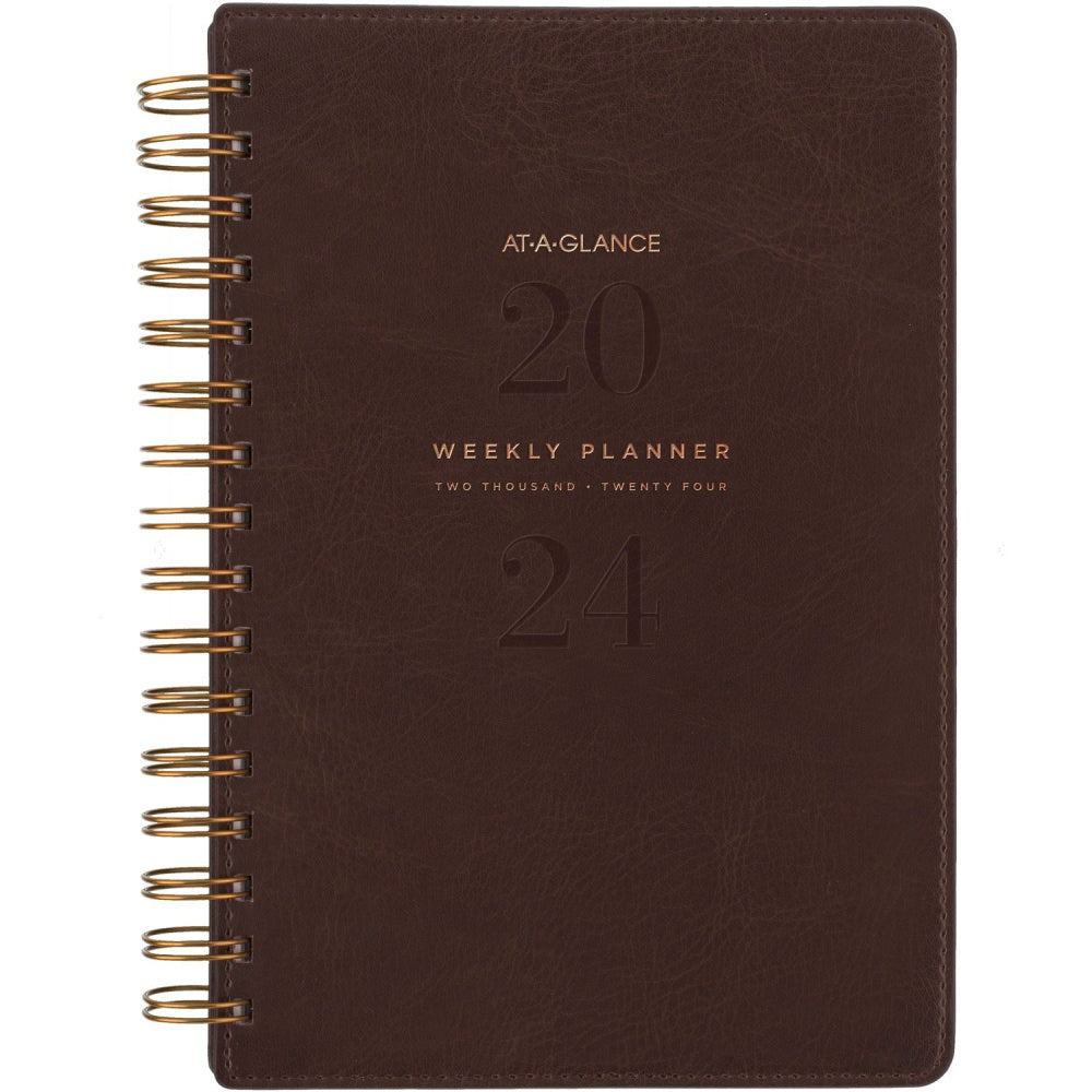 2024-2025 AT-A-GLANCE Signature Collection 13-Month Weekly/Monthly Planner, 5-1/2in x 8-1/2in, Distressed Brown, January 2024 To January 2025, YP20009