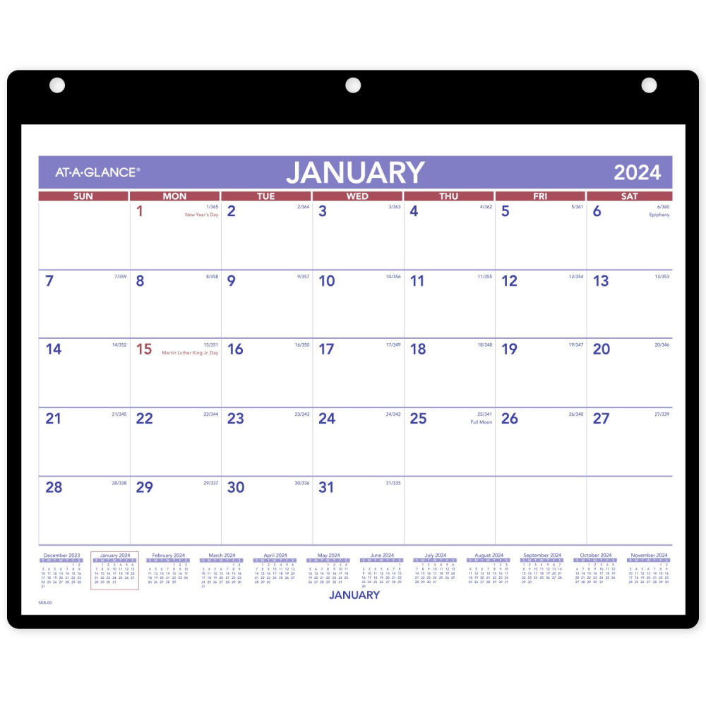 2024 AT-A-GLANCE Monthly Desk/Wall Calendar With Jacket, 11in x 8in, January to December 2024, SK800