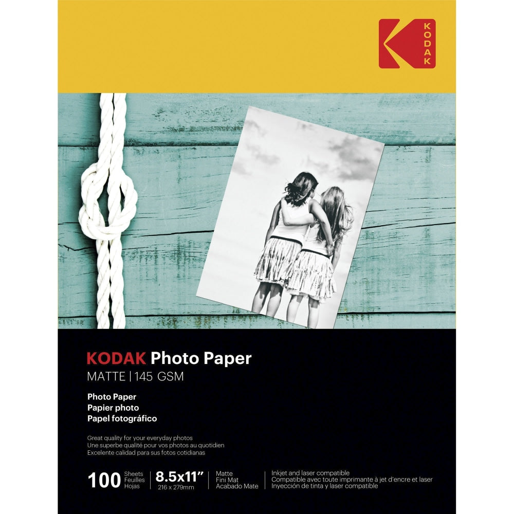 Kodak Matte Photo Paper - Letter - 8 1/2in x 11in - Matte - 100 / Pack - Smear Proof, Smudge Proof - White