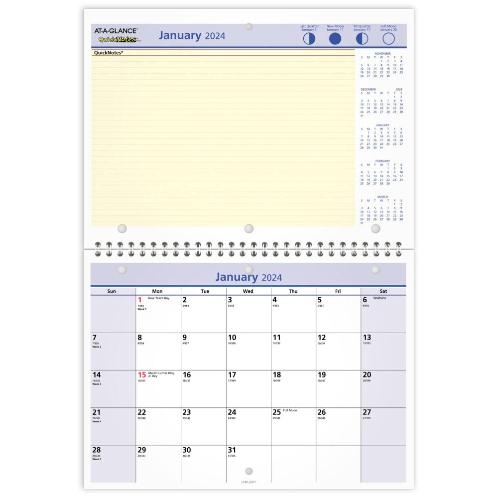 2024 AT-A-GLANCE QuickNotes Monthly Desk/Wall Calendar, 11in x 8in, January to December 2024, PM5028