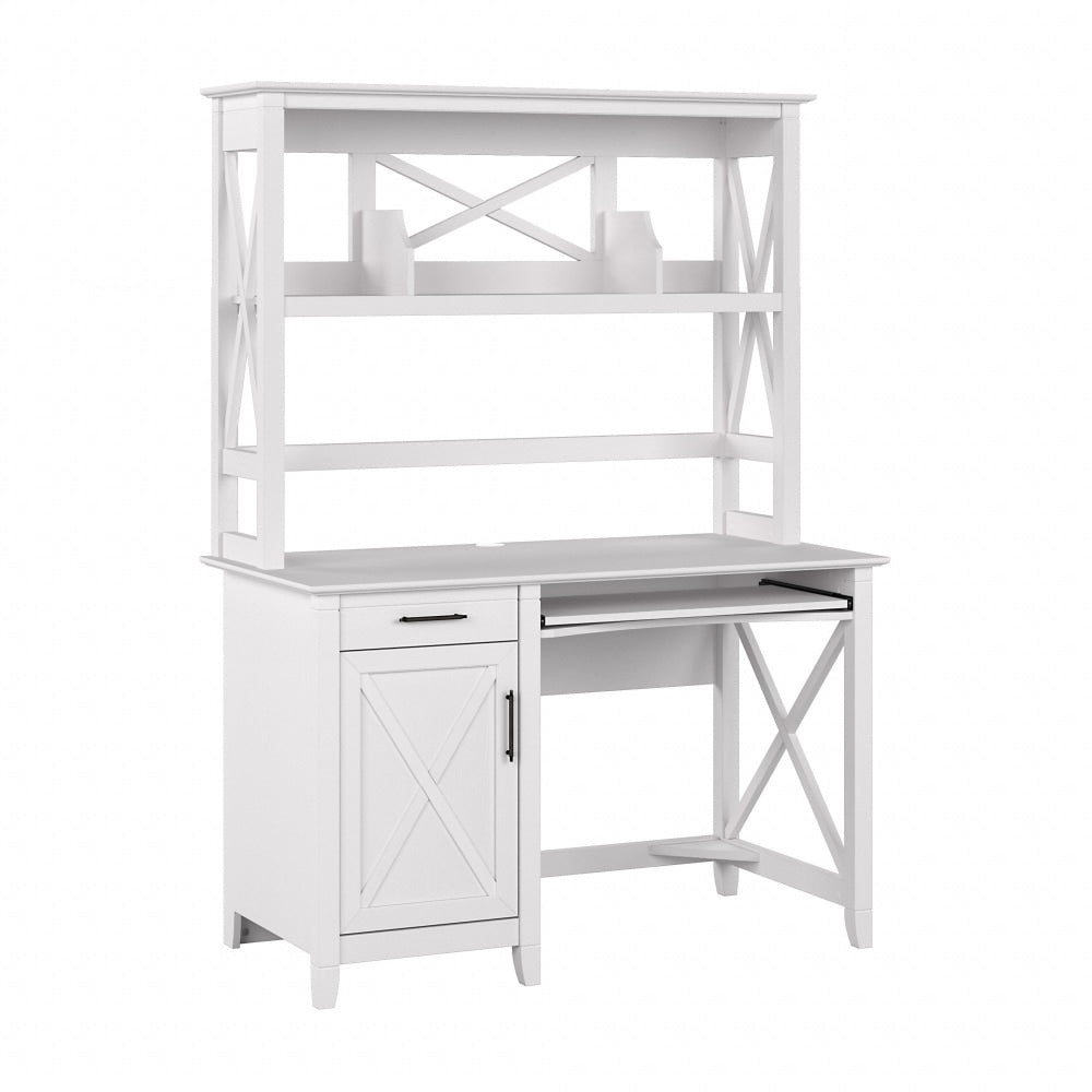 Bush Furniture Key West 48inW Small Computer Desk With Hutch, Pure White Oak, Standard Delivery