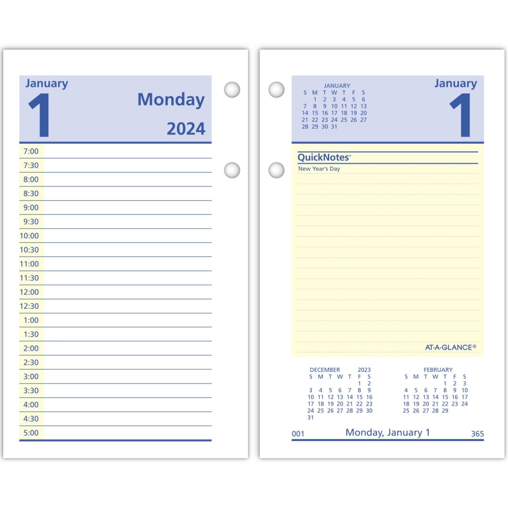 2024 AT-A-GLANCE QuickNotes Daily Loose-Leaf Desk Calendar Refill, 3-1/2in x 6in, January To December 2024, E51750