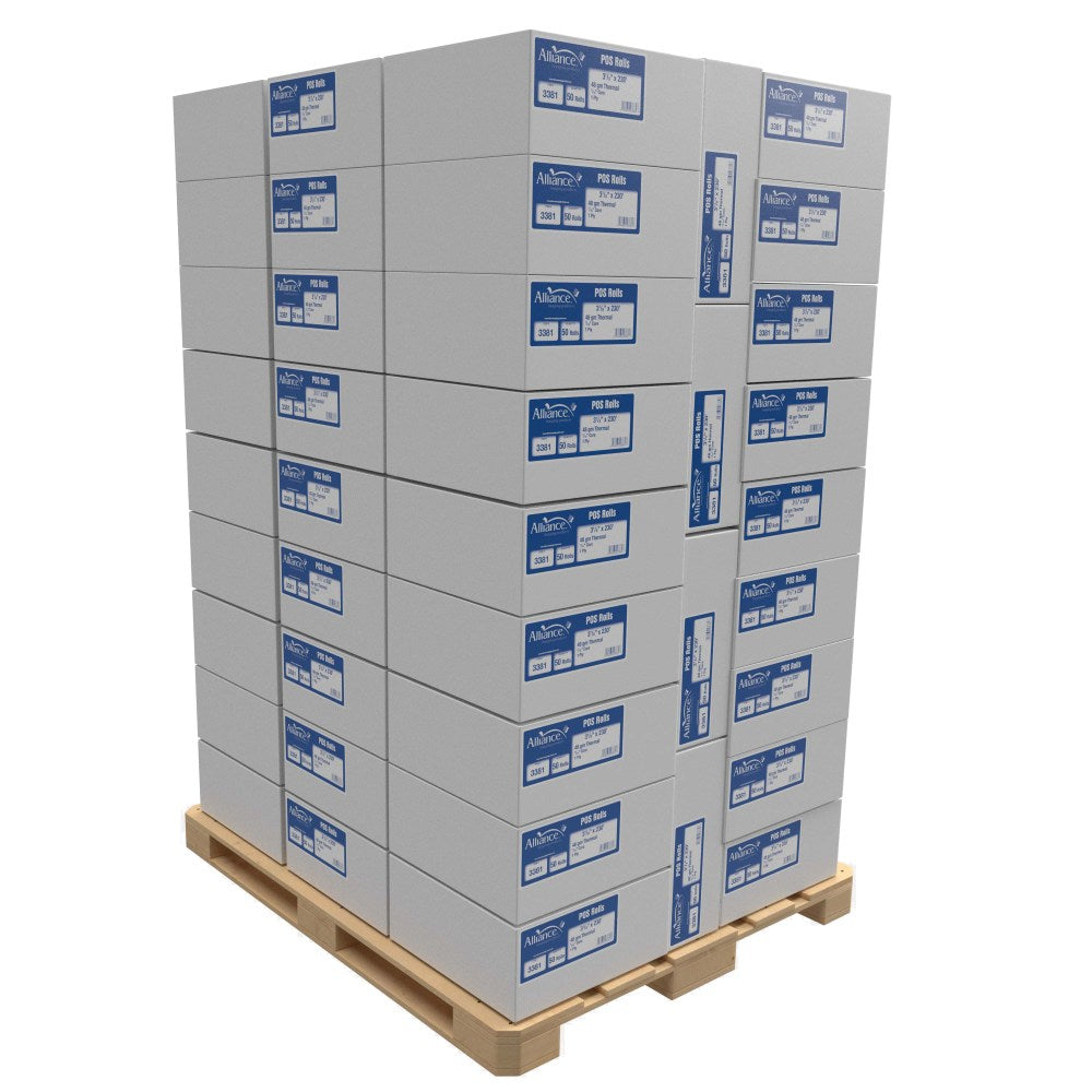 Alliance Rubber Thermal POS Rolls, 3-1/8in x 230ft, 50 Rolls Per Carton, Pallet Of 66 Cartons