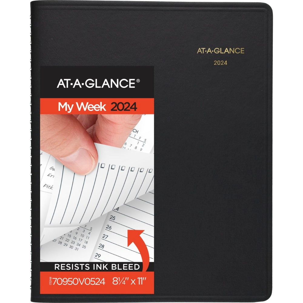 2024 AT-A-GLANCE Triple View Weekly/Monthly Appointment Book, 8-1/4in x 11in, Black, January To December 2024, 70950V05