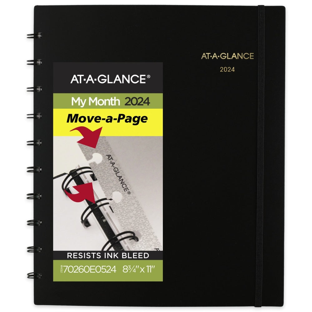 2024 AT-A-GLANCE Move-A-Page Monthly Planner, 8-3/4in x 11in, Black, January To December 2024, 70260E05