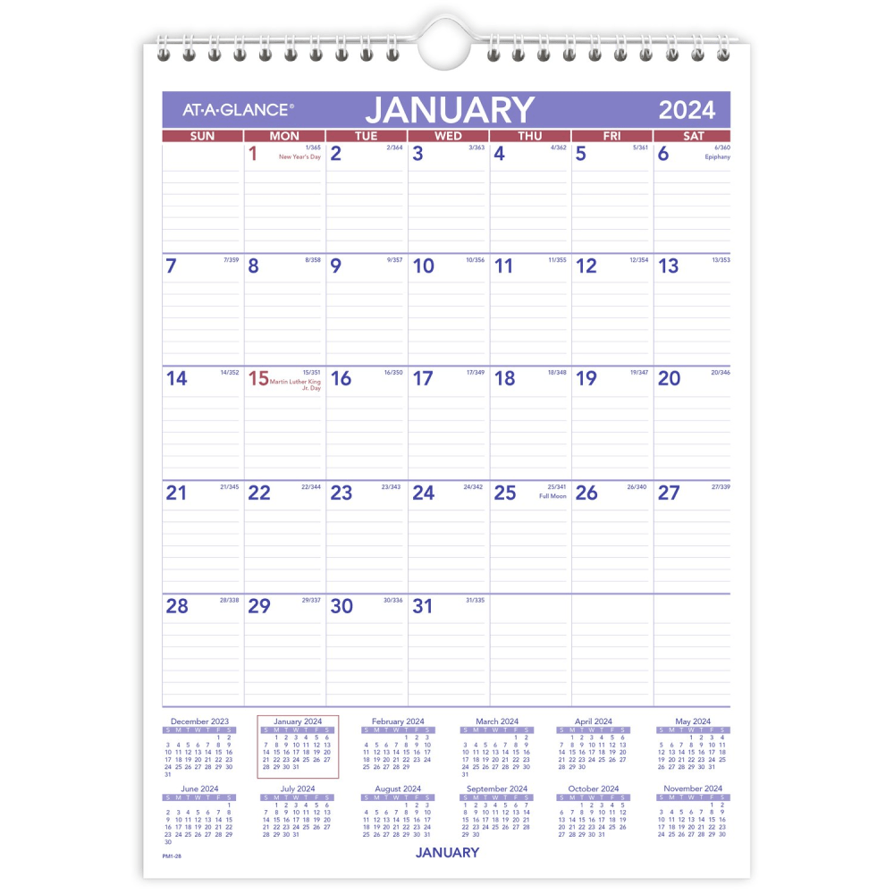 2024 AT-A-GLANCE Monthly Wall Calendar, 8in x 11in, January to December 2024, PM128