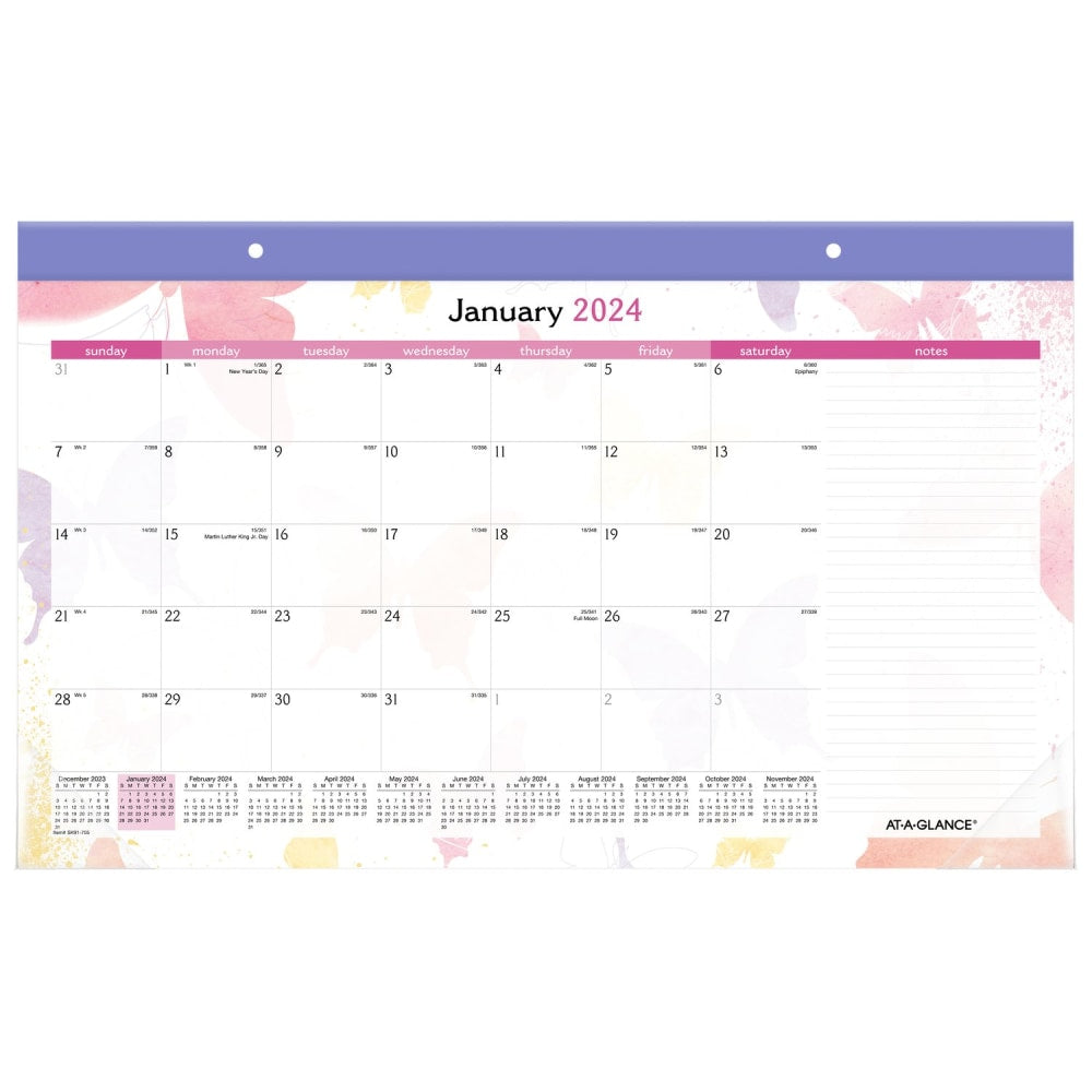 2024 AT-A-GLANCE Watercolors Monthly Desk Pad Calendar, 17-3/4in x 11in, 100% Recycled, January To December 2024, SK91-705