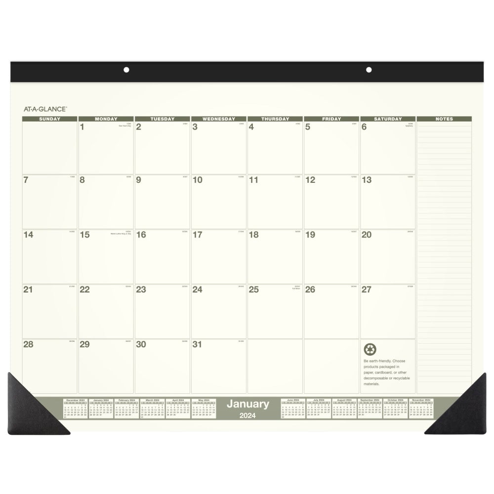 2024 AT-A-GLANCE Recycled Monthly Desk Pad Calendar, 22in x 17in, 100% Recycled, January To December 2024, SK32G00