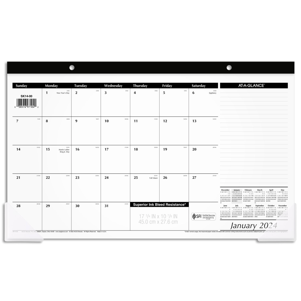 2024 AT-A-GLANCE Desk Pad Calendar, 17-3/4in x 11in, January To December 2024, SK1400