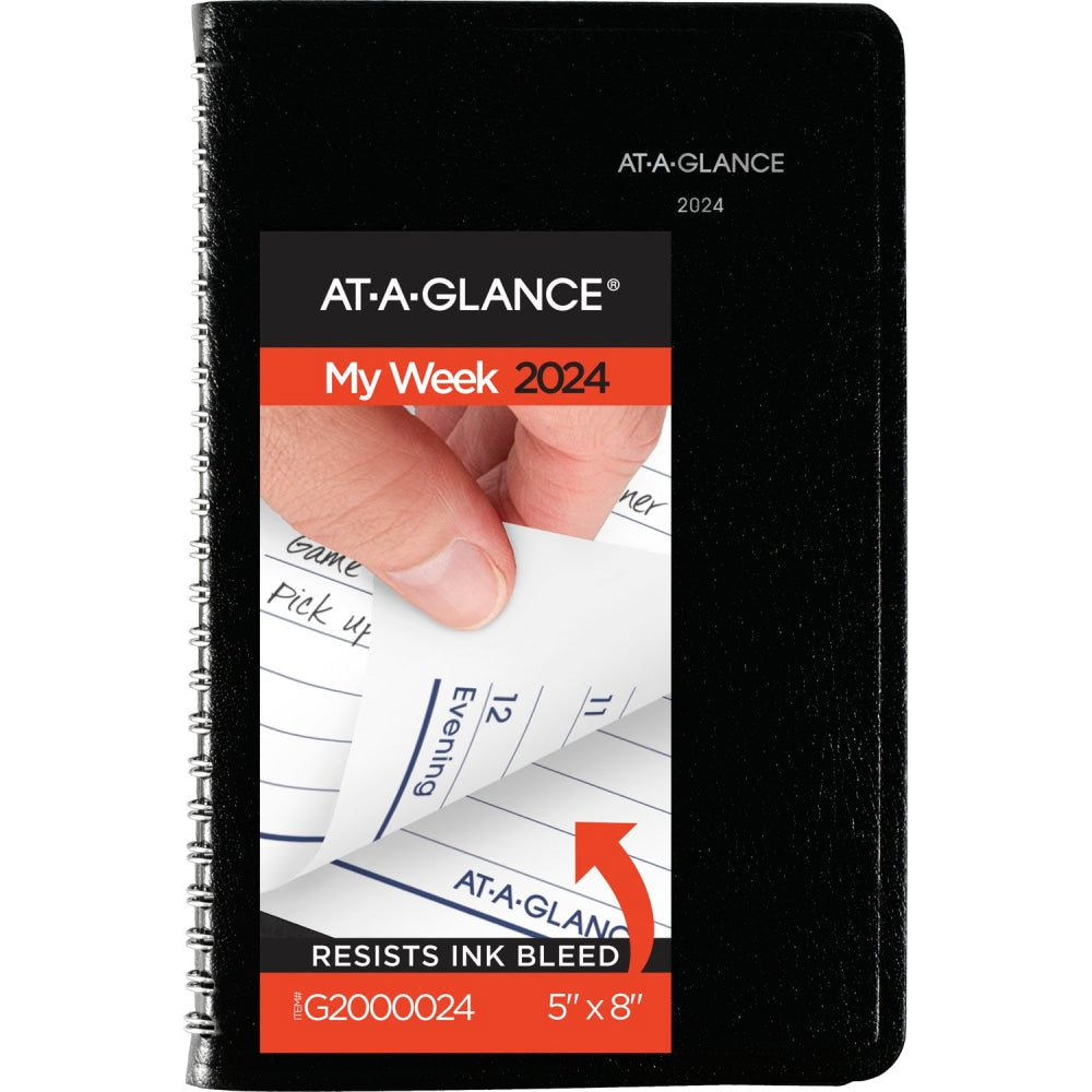 2024 AT-A-GLANCE DayMinder Weekly Appointment Book Planner, 5in x 8in, Black, January To December 2024, G20000