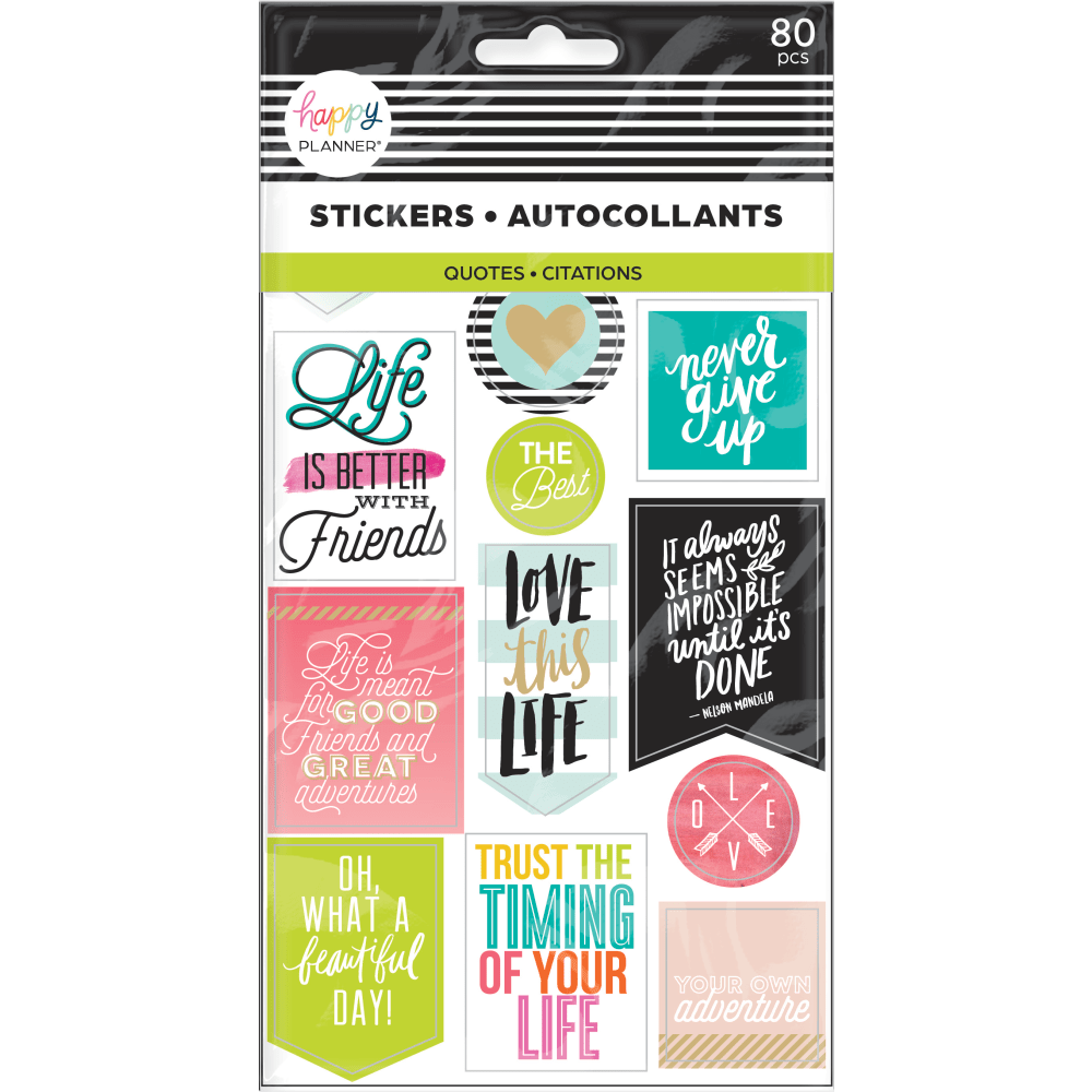 Happy Planner Stickers, 9-1/8in x 4-13/16in, Life Quotes, Pack Of 5 Sticker Sheets