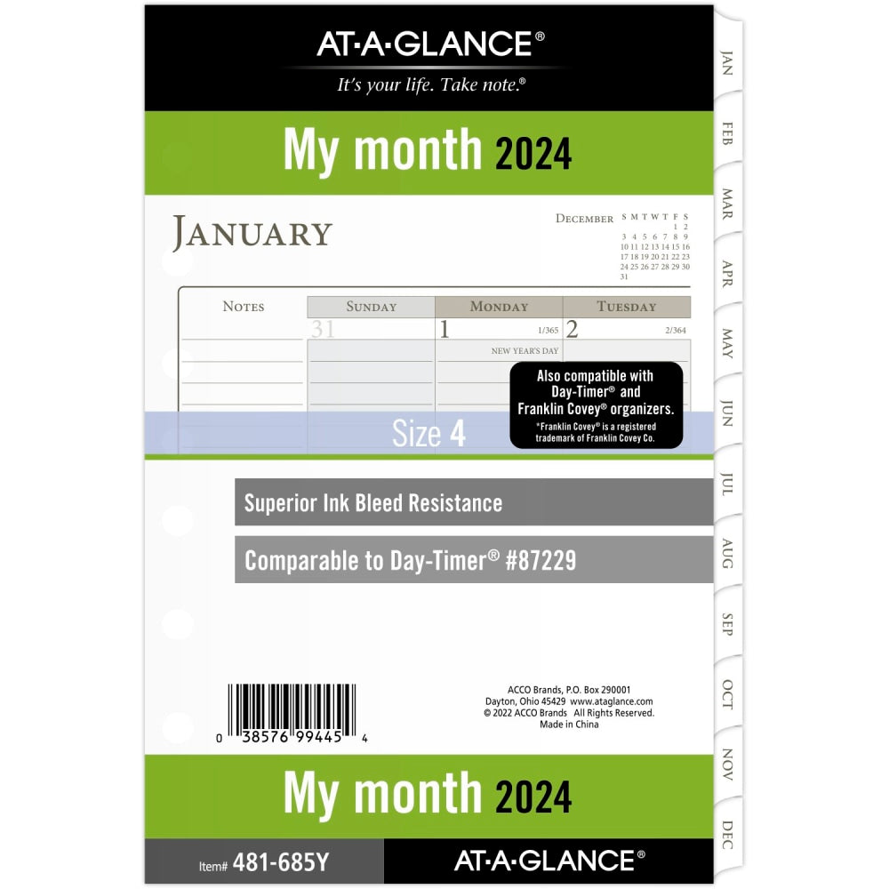 AT-A-GLANCE Monthly Loose-Leaf Planner Refill, 5-1/2in x 8-1/2in, January to December 2024, 481-685Y