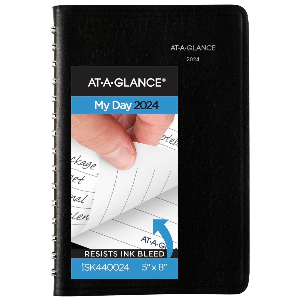 2024 AT-A-GLANCE DayMinder Daily Appointment Book Planner, 5in x 8in, Black, January to December 2024, SK4400