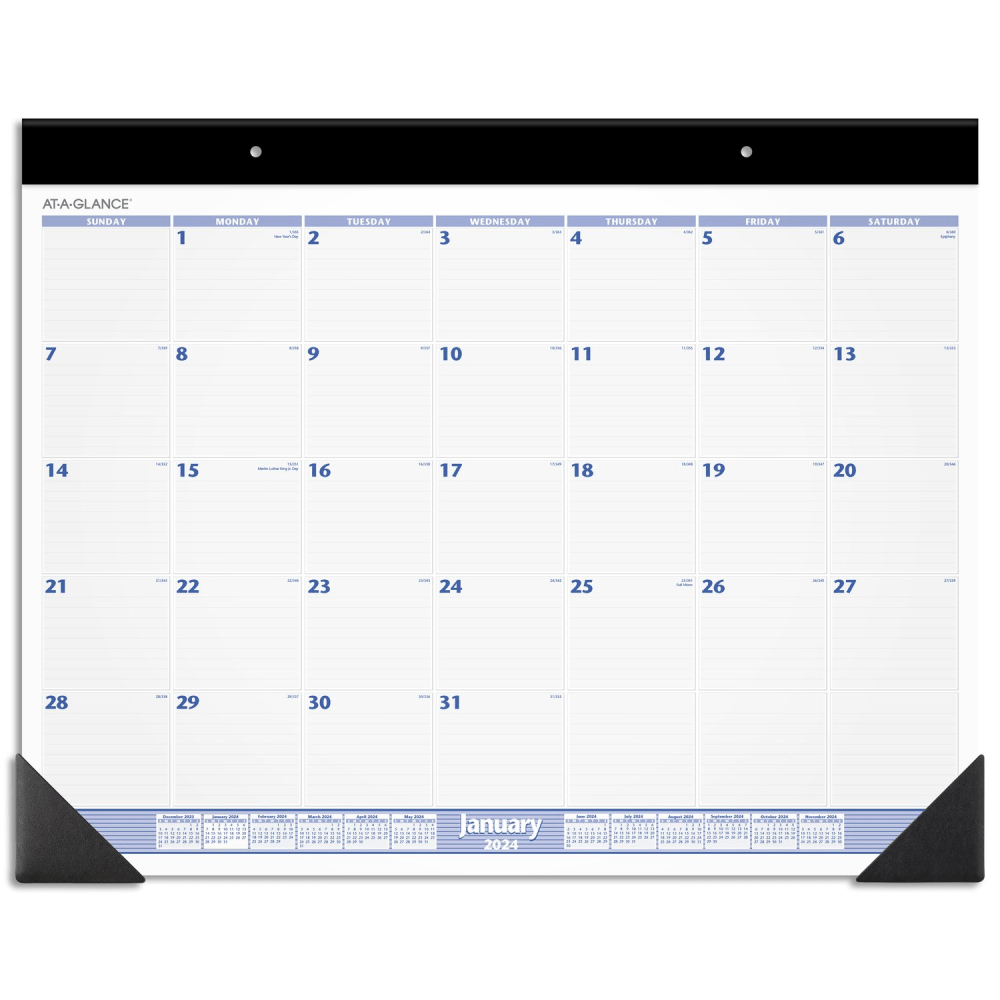 2024 AT-A-GLANCE Monthly Desk Pad Calendar, 24in x 19in, Blue/Gray, January To December 2024, SW23000