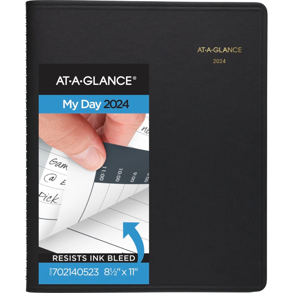 2024 AT-A-GLANCE 24-Hour Daily Appointment Book Planner, 8-1/2in x 11in, Black, January To December 2024, 7021405