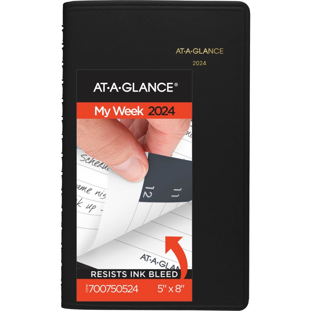 2024 AT-A-GLANCE Weekly Appointment Book Planner, 5in x 8in, Black, January To December 2024, 7007505