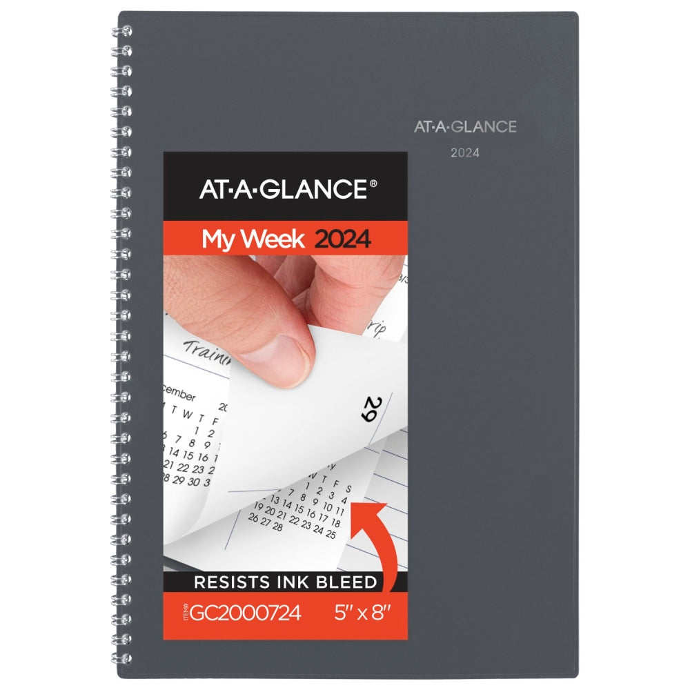 2024 AT-A-GLANCE DayMinder Weekly/Monthly Planner, 5in x 8in, Gray, January To December 2024, GC20007