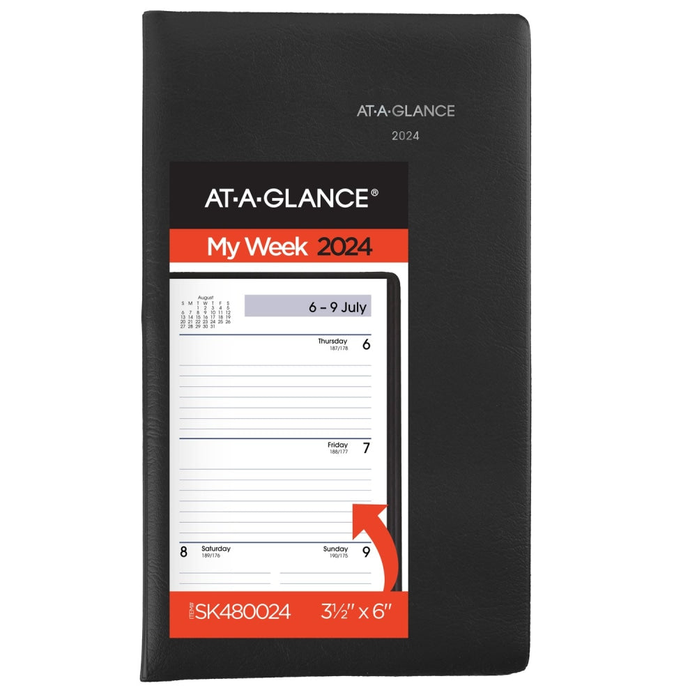 2024 AT-A-GLANCE DayMinder Weekly Planner, 3-1/2in x 6in, Black, January To December 2024, SK4800