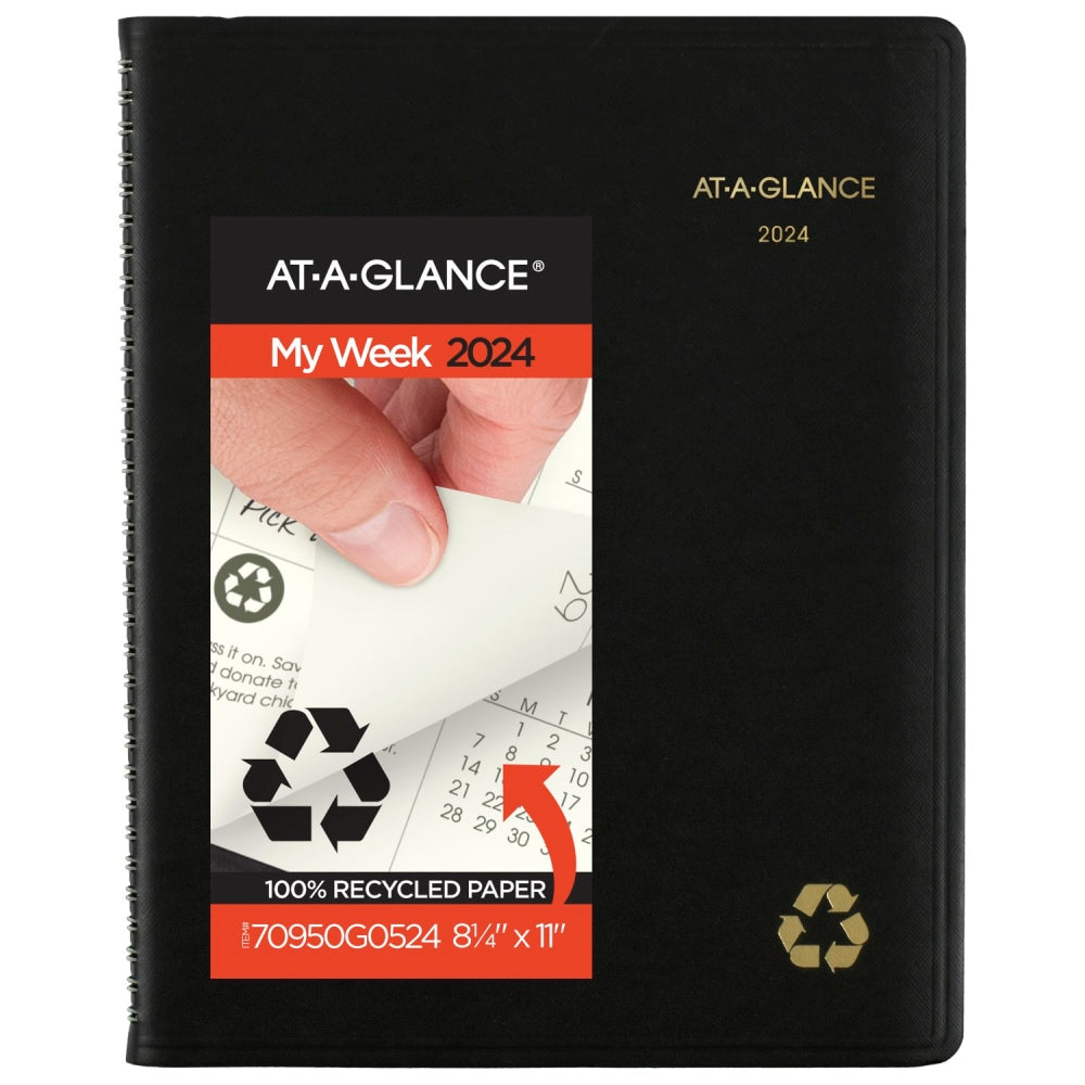 2024 AT-A-GLANCE Recycled Weekly/Monthly Appointment Book Planner, 8-1/4in x 11in, 100% Recycled, Black, January To December 2024, 70950G05