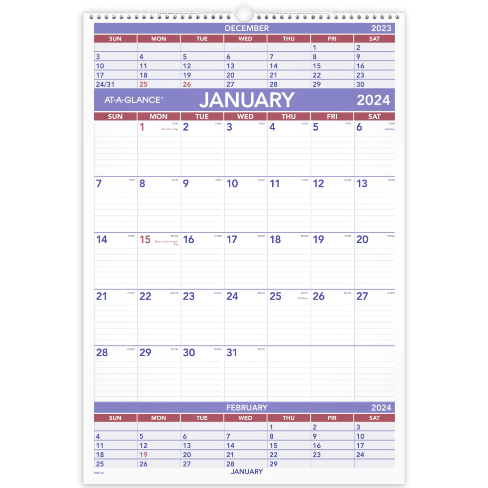 2024 AT-A-GLANCE 3-Month Wall Calendar, 15-1/2in x 22-3/4in, January To December 2024, PM628