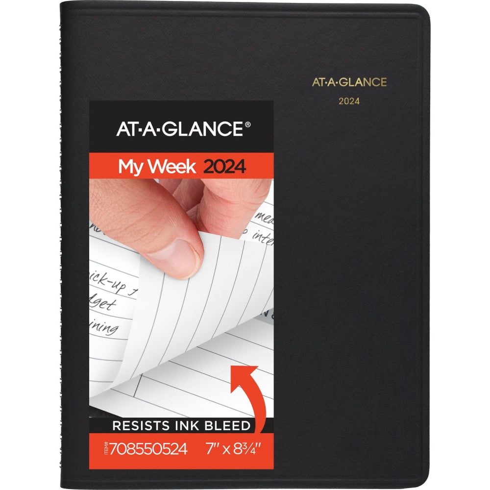 2024 AT-A-GLANCE Open Scheduling Weekly Planner, 6-3/4in x 8-3/4in, Black, January To December 2024, 7085505