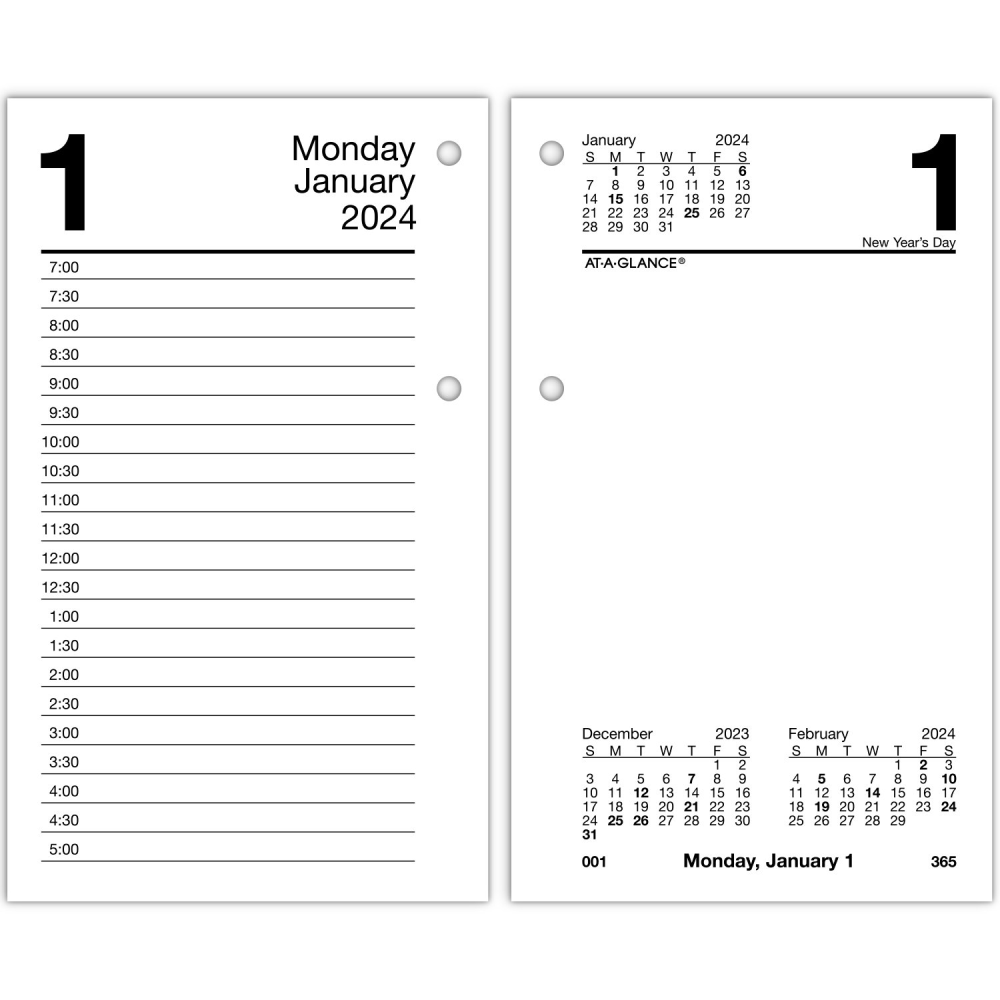 2024 AT-A-GLANCE Daily Loose-Leaf Desk Calendar Refill, 3-1/2in x 6in, January to December 2024